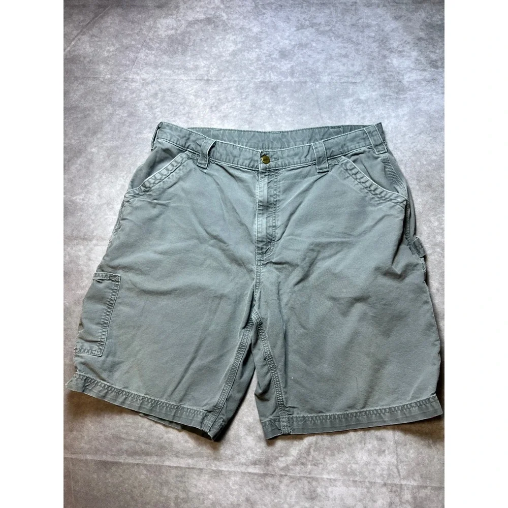 Carhartt Mens B147 FAT Original Fit Carpenter Shorts 38 Green Canvas Workwear
